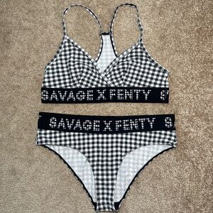 Savage X Fenty Black and White Checkered Bralette and Panty Set